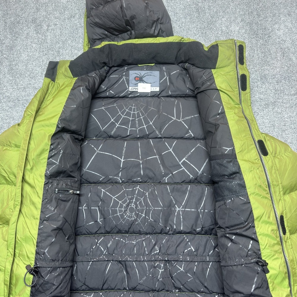 Spyder Down Jacket Mens XL Green Hooded Puffer Insulated Ski Snow Winter Coat - Picture 2 of 13